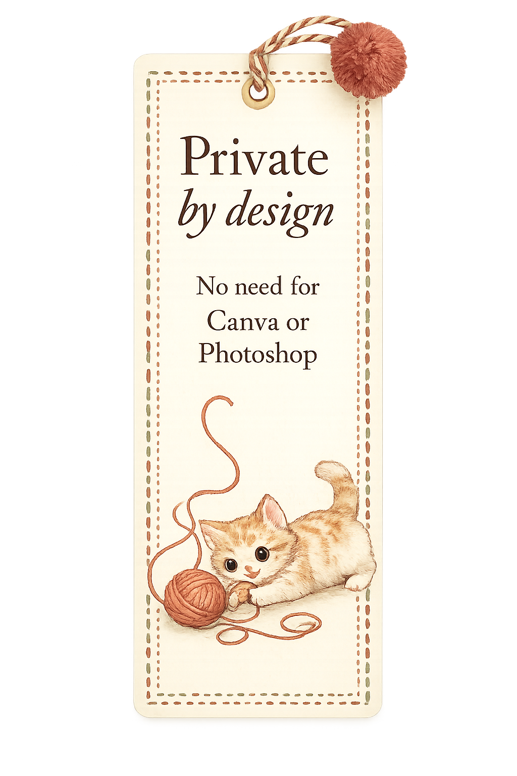 Private by design bookmark with kitten illustration